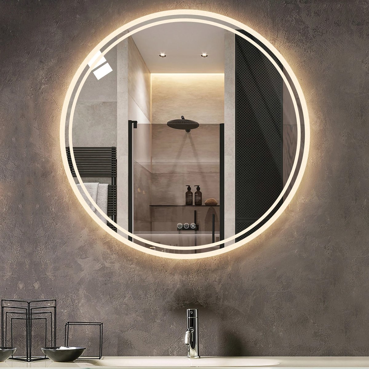 LeeuwenChoice® Badkamerspiegel Rond 24 Inch - Spiegel Met LED Verlichting - Wandspiegel Anti Condens - 3 Tinten Licht Verstelbaar