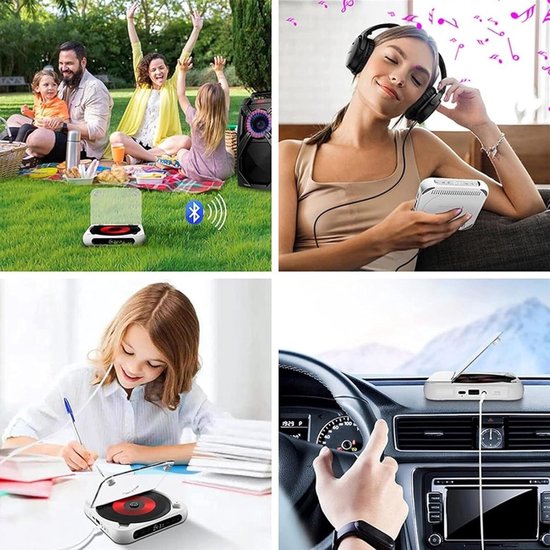 Draagbare Bluetooth-cd-speler met USB-C-snelladen - Ultradun en compact - Ondersteunt MP3/WMA-formaten - Geschikt voor zowel reizen als thuisgebruik - Wit — afbeelding 2