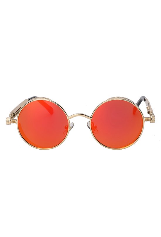 KIMU Ronde Zonnebril Steampunk Vintage - Goud Montuur Rond - Oranje Spiegelglazen - Retro Hippie Gouden Koningsdag van Merkloos — afbeelding 3