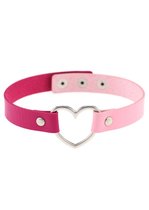 KIMU® Choker Roze Two-Tone Hartje - Pu Leer Collar Ketting Hart Halsband Halloween