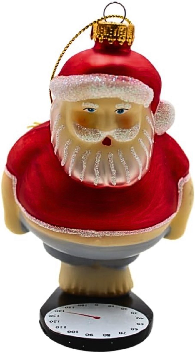 BOG Lauschaer Kerstboombal – Glazen Kerstman Ornament Op Weegschaal-Rood-7x5x10 cm
