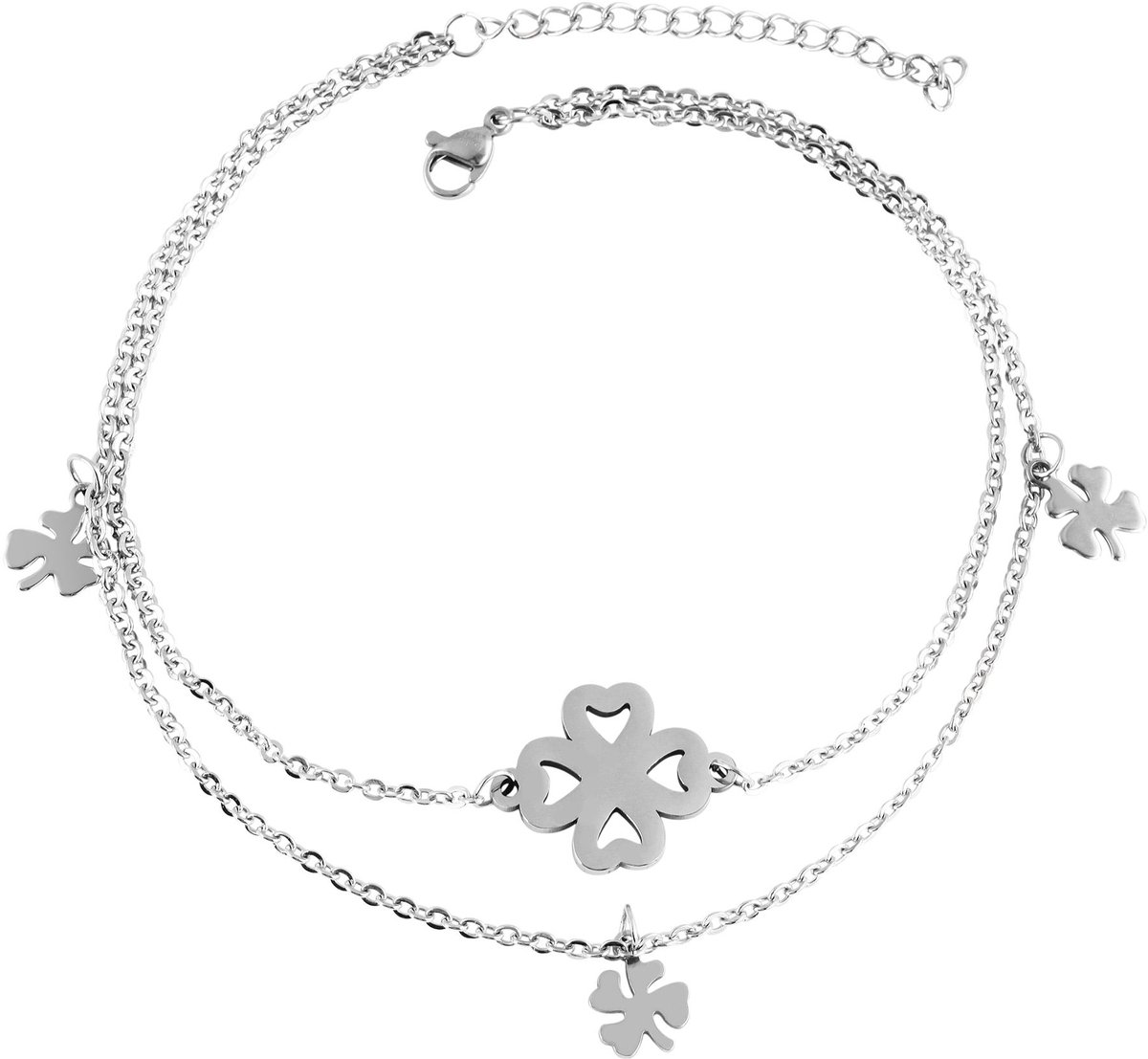 AKZENT Akzent dames voetsieraden Giulia Akzent enkelbandje van roestvrij staal, klavertjevier hanger, 26+5cm