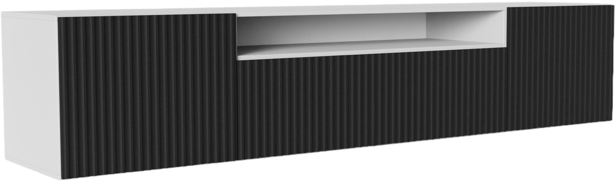 Margaret Hadas24 TV-kast Noe, woonwand, lowboard, tv-standaard, woonwand, woonkamer, tv-board, woonkamermeubels, televisie, highboard, TV-kast, tv-lowboard, 200 cm, 3 deuren, wit, zwart
