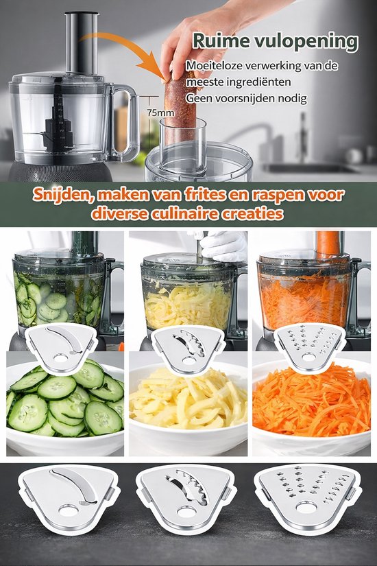 Keukenmachine & Blender Combinatie 1500 W - 2,5 L Keukenmachine + 2 L Glazen Blender - 2 Snelheden & Puls - Voor Deeg, Smoothies & Meer van Merkloos — afbeelding 3