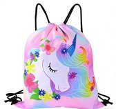 Gymtas Meisje Eenhoorn met Rijgkoord - Sporttas Pastelkleurige Unicorn met Bloemenmagie - 4-12 jaar