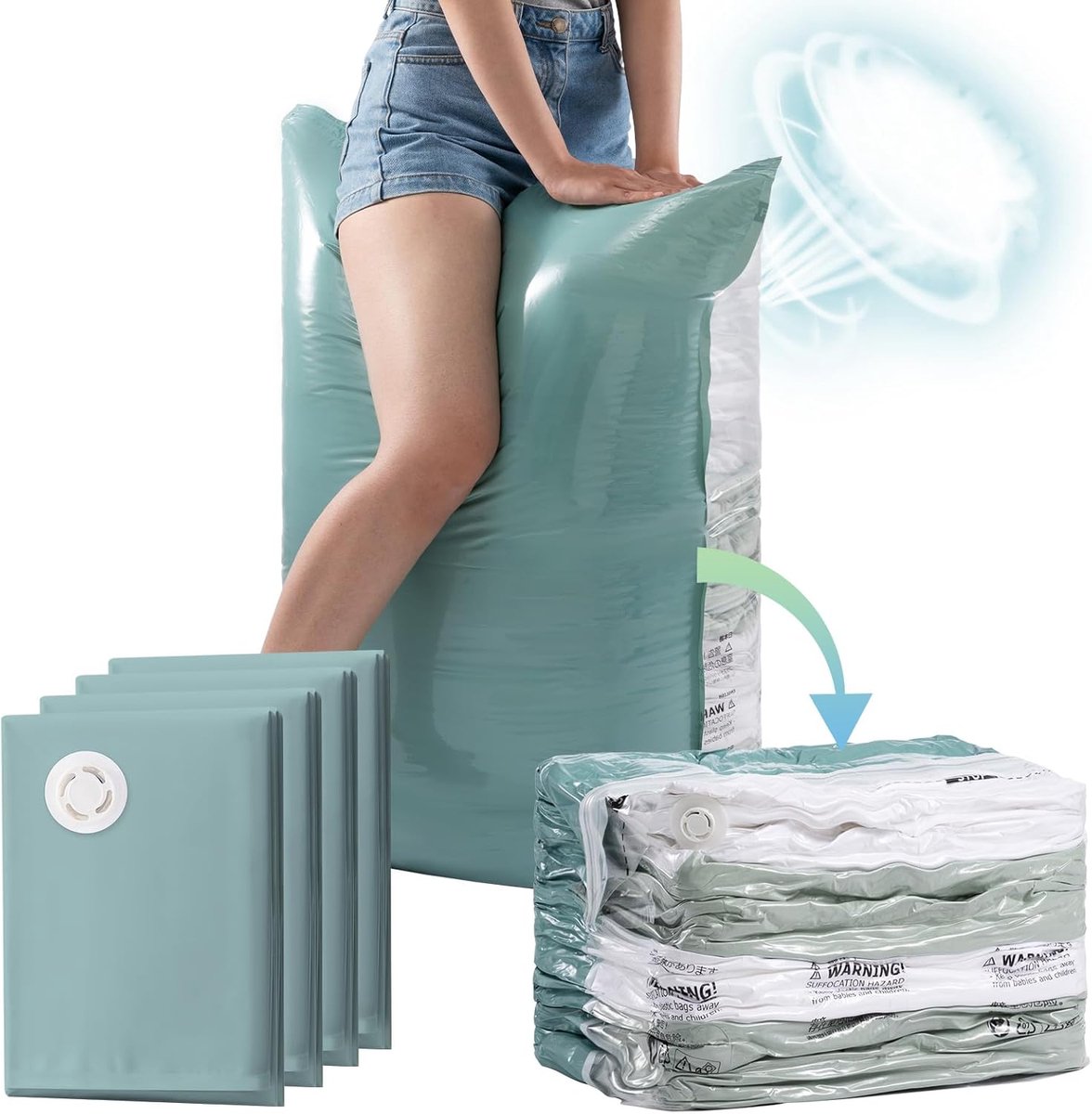 Famanu – Vacuüm opbergzakken 4 stuks - Jumbo kubus opbergzakken 80x100x38 cm - bosgroen grote vacuümsealer voor dekbedden beddengoed kleding - eenvoudige compressie - ruimtebesparing