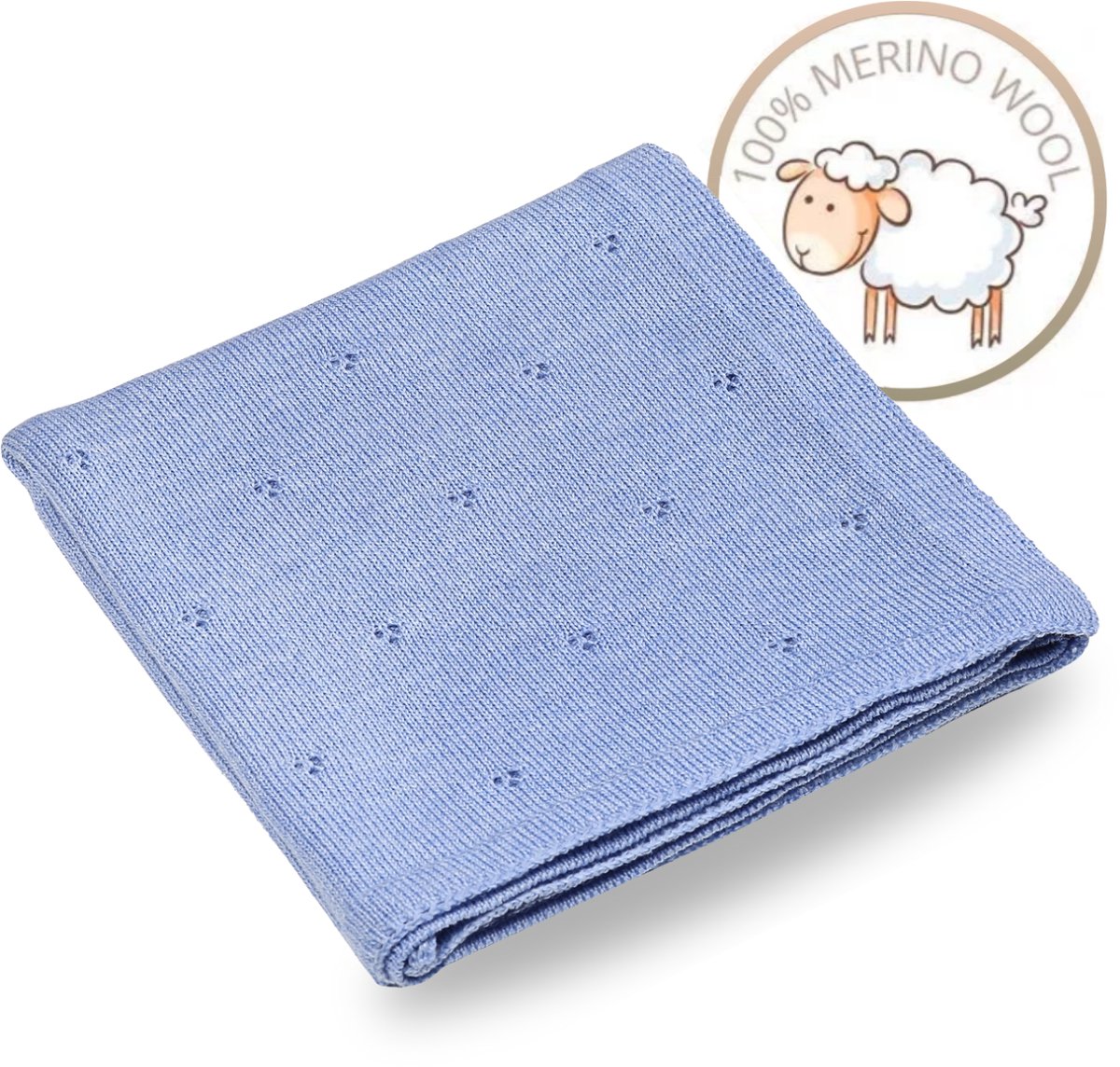 ANDER™ Merino Babydeken 75x100 cm Blauw – Zachte Merinowollen Deken voor jongen