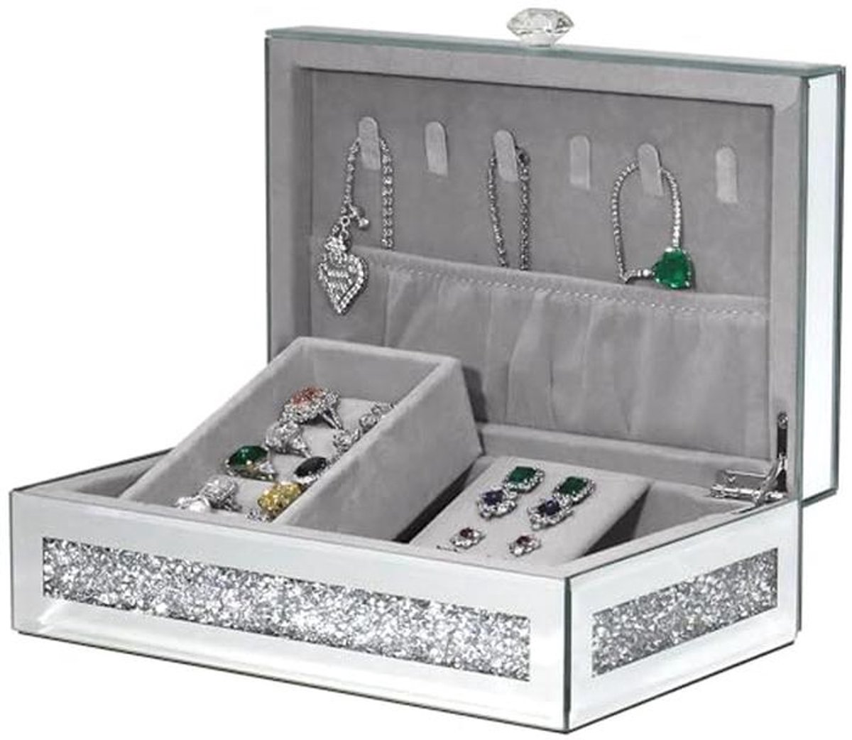 Sieradendoos Met Spiegelglas En Strass Voor Vrouwen - Luxe Organiser Voor Sieraden