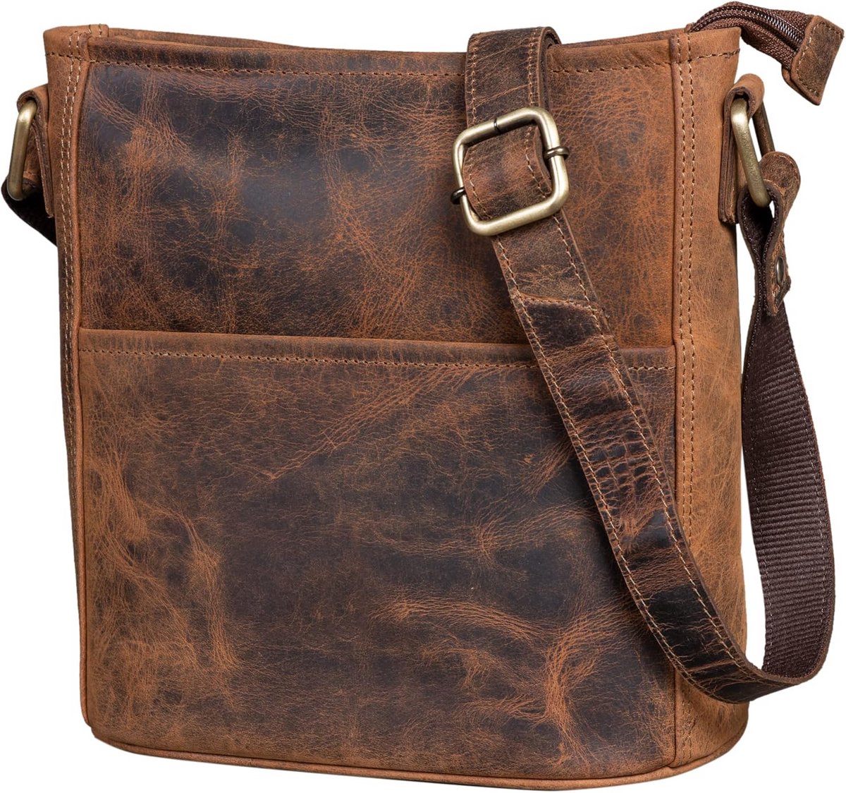 Vintage leren schoudertas voor dames - Handtas in donkerbruin - M (24x23x6 cm)