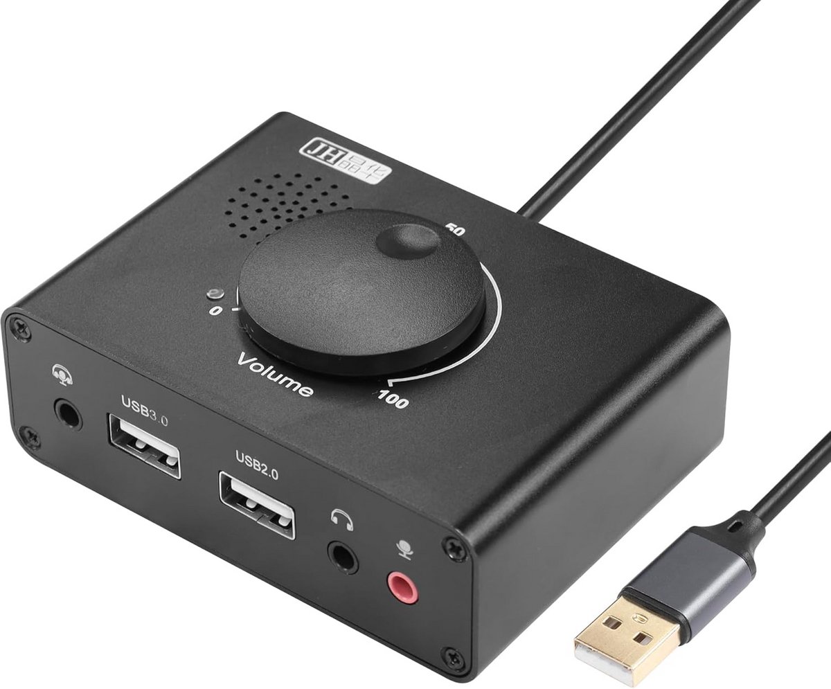 Externe Geluidskaart USB Met Volumeregelaar Voor PC, Laptop, Mac, Hoofdtelefoon en Microfoon
