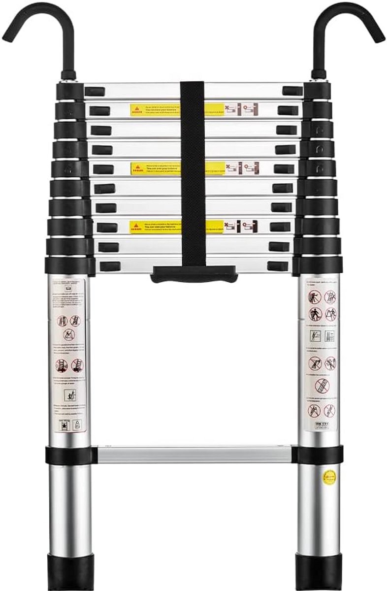 Telescopische Ladder 3.8M - Multifunctionele Aluminium Trapladder met Balansbalk, 150 kg Draagvermogen