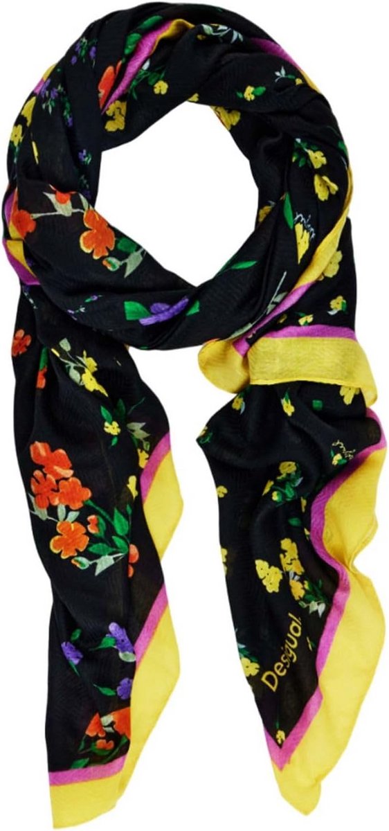 Lichtgewicht Foulard Sjaal Met Bloemmotief - Zwart