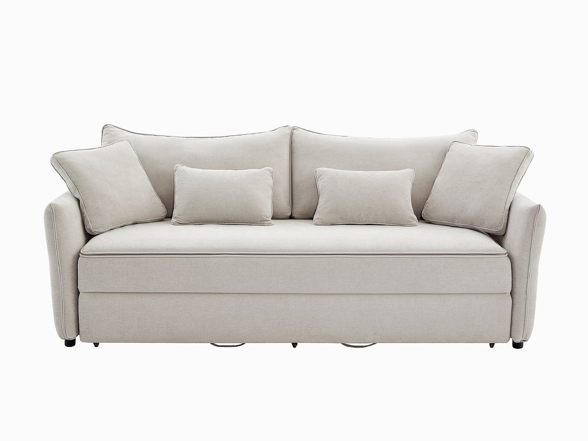 Vente-unique Driezitsslaapbank van beige stof met zitting met vormgeheugen SITALA