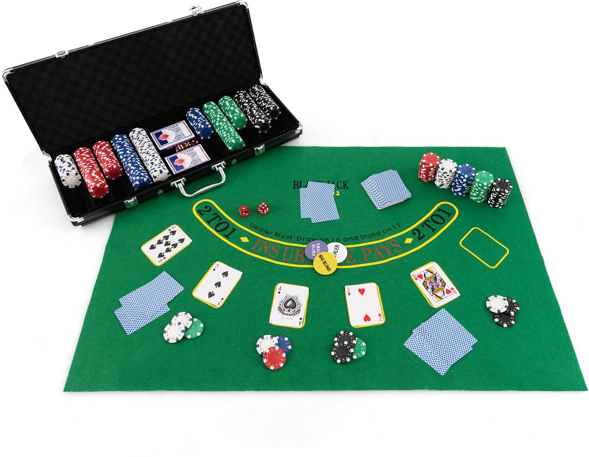 COSTWAY Pokerset met 500 laserchips, pokerkoffer aluminium, pokerchips, complete set pokerkoffer met doek, 2 pokerdecks (zwart)