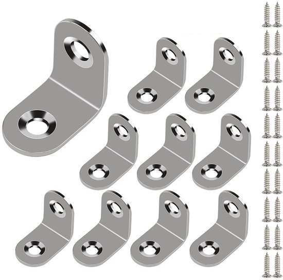 10-delige haakse beugel, 25 mm x 25 mm roestvrijstalen L-vormige beugel