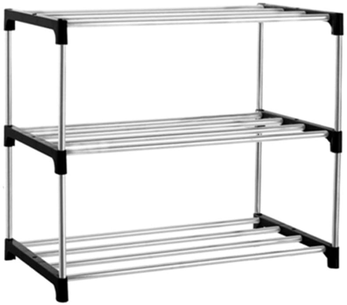 3-laags stapelbaar klein schoenenrek, lichtgewicht ruimtebesparende schoenenplank organizer voor entree, gang en kast, zwart