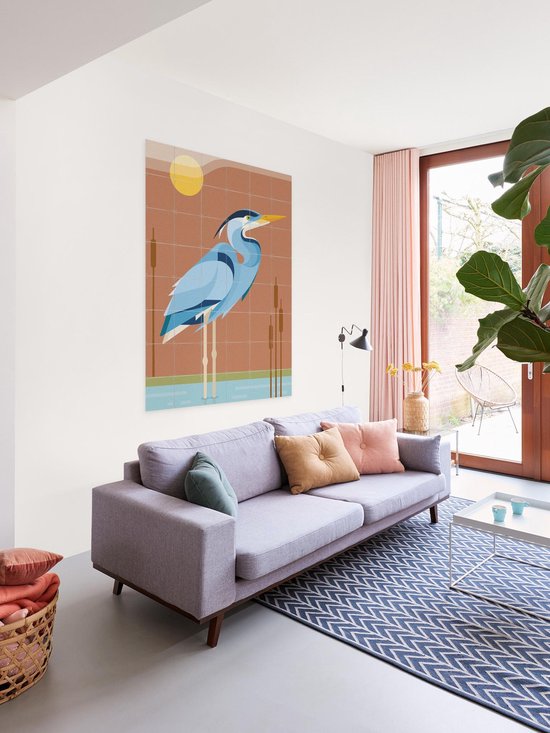 IXXI Héron bleu, Elke Uijtewaal - 80 x 100 cm - Système d'accrochage inclus - Grande décoration murale et affiche - Coloré, Illustrations, Design graphique
