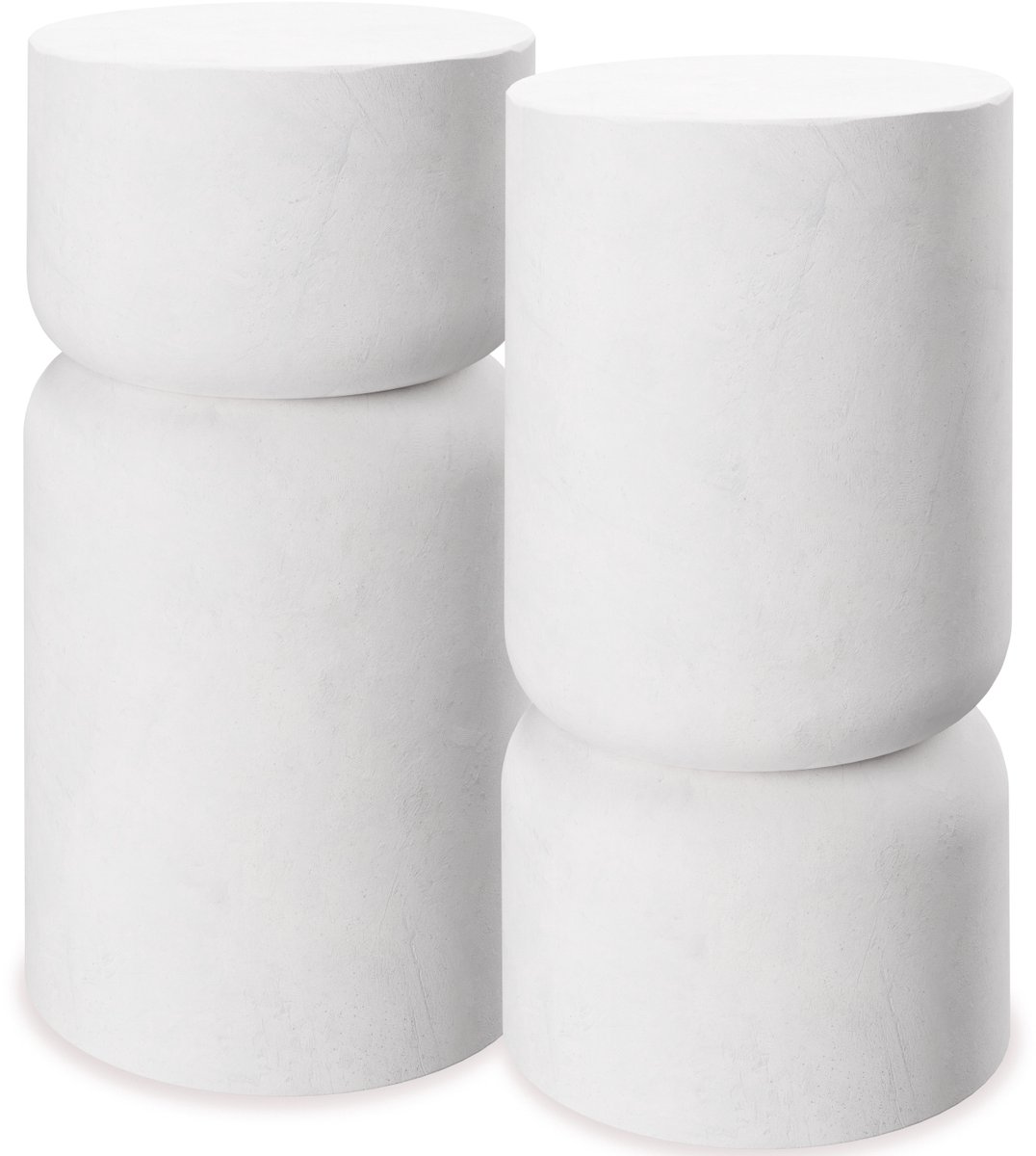 Tectake Bijzettafel Amine - Ø 28 x 54,5 cm - Set van 2 Bijzettafels - Koffietafel in Robuust Magnesiumoxide in Steenlook - Tafeltje voor Woonkamer, Slaapkamer of Kantoor - Draagkracht 15kg per Tafel - Inclusief Vloerbeschermers Wit