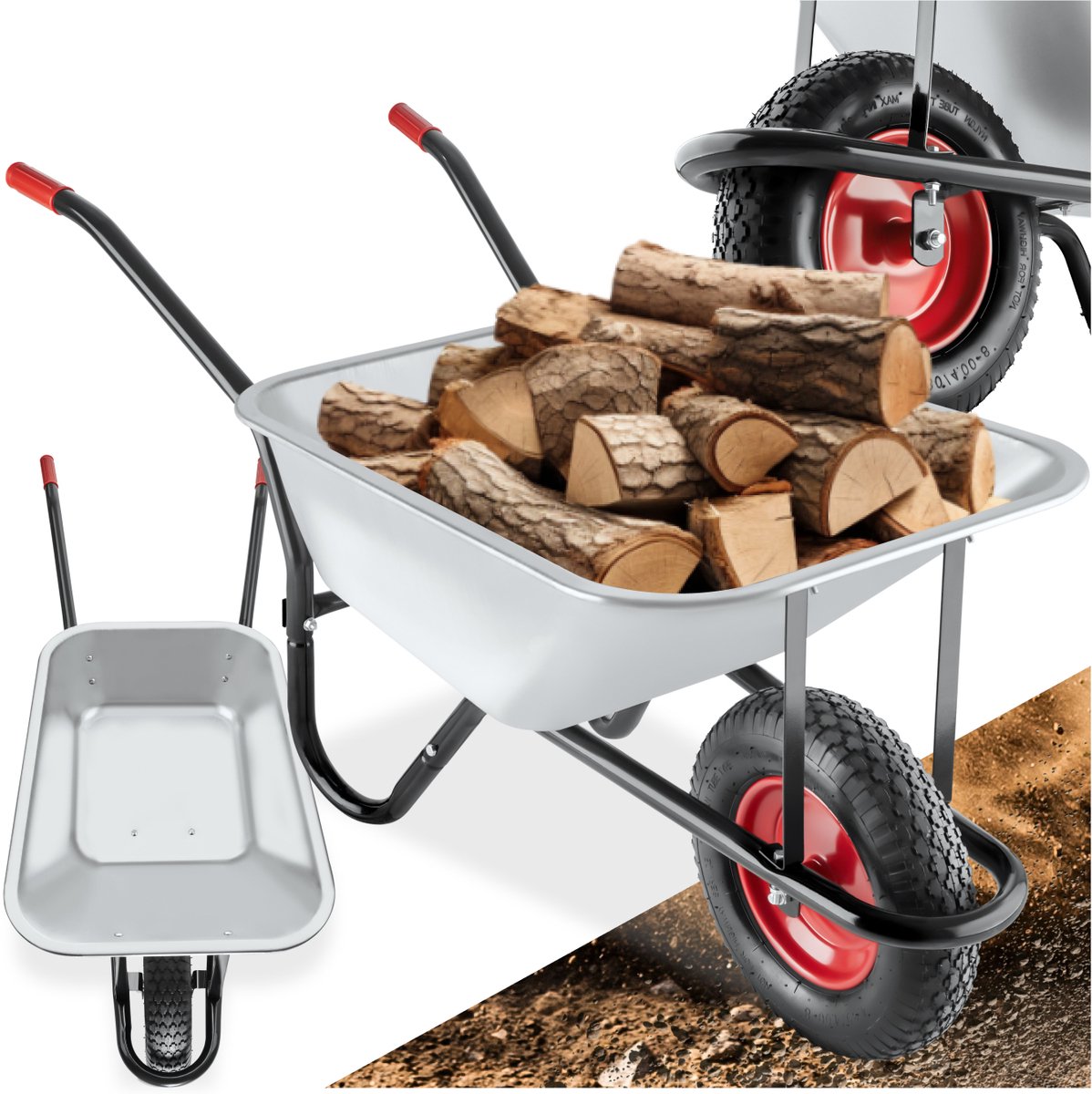 Bol.com tectake® Kruiwagen - 100L - Kruiwagens met Luchtbanden - Gegalvaniseerde Kuip - Bouwkruiwagen - Antisliphandgrepen - Rob... aanbieding