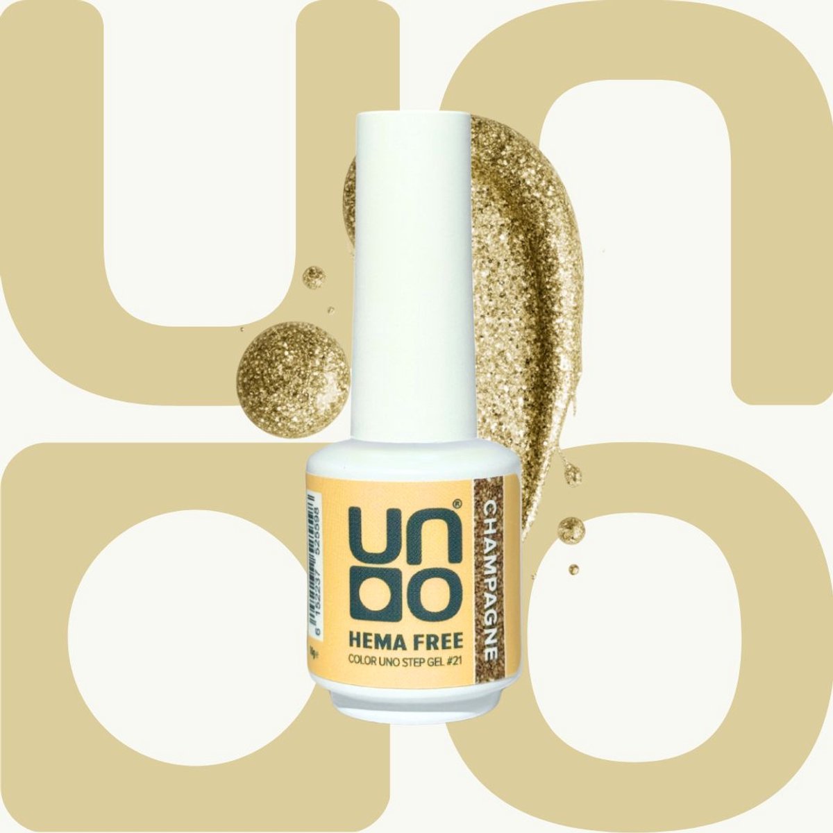 UNO One Step Gel – 3-in-1 Gellak – Base + Kleur + Top in één – HEMA-vrij – Campagne (goud glitter) – 10g
