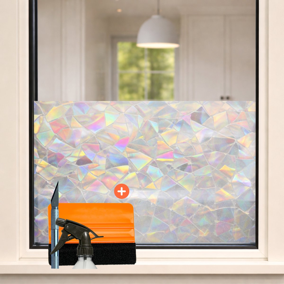 AVOID 3D® Regenboog Raamfolie Anti Inkijk – 3D Effect – 90x300 cm – Statische Raamsticker met Glas-in-Lood Look – Privacy & Decoratief – Incl. Rakel & Mesje