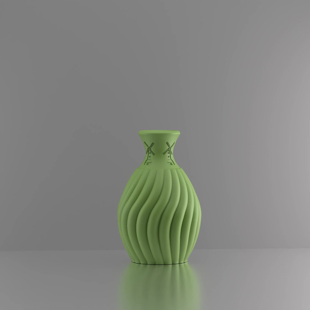 3d-gezellig Snoepje met molen - Vaas - Waterdicht - Lichgroen - Maat 25 cm - Kunststof - Modern - Bloemenvaas -100% gerecycled PLA (bioplastic)