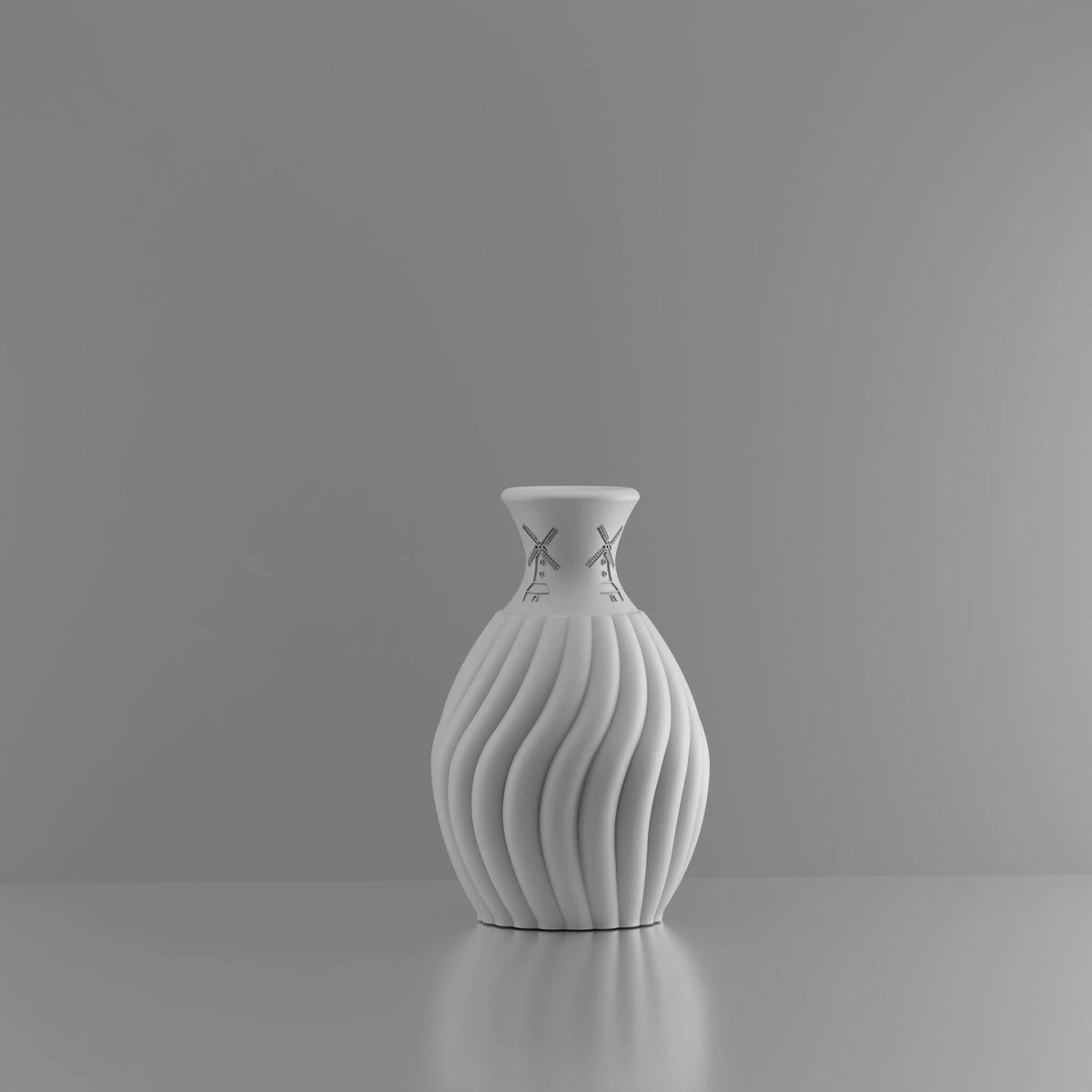 3d-gezellig Snoepje met molen - Vaas - Grijs - Maat 20 cm - Kunststof - Modern - Bloemenvaas -100% gerecycled PLA (bioplastic)