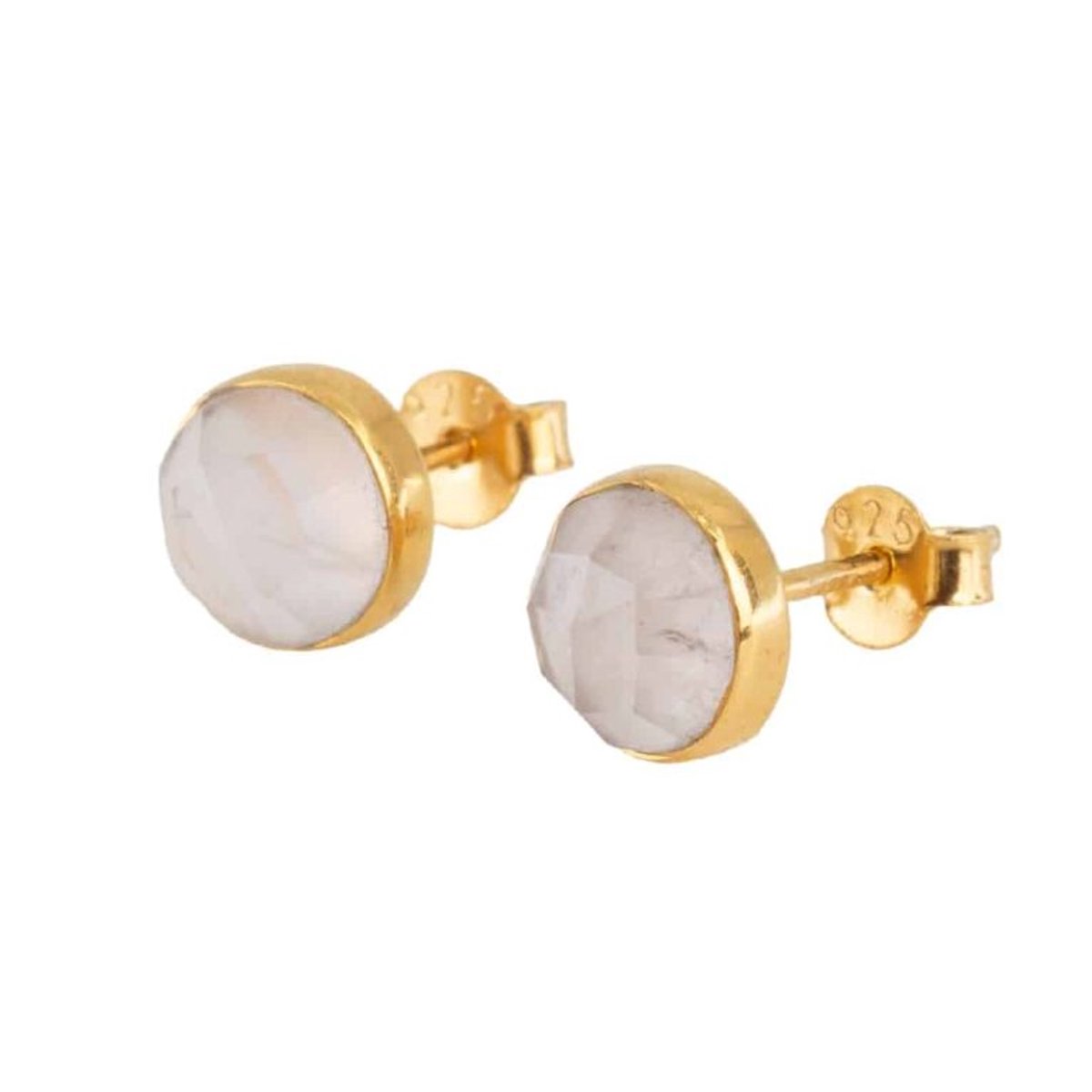 Studs oorbellen geboortesteen oktober rozenkwarts facet - goud