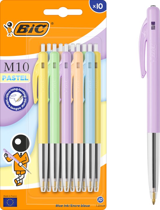 BIC M10 Original Pastel - Balpennen - Pen - Uitschuifbaar - Klikmechanisme - Balpen - Pennen - 10 Stuks
