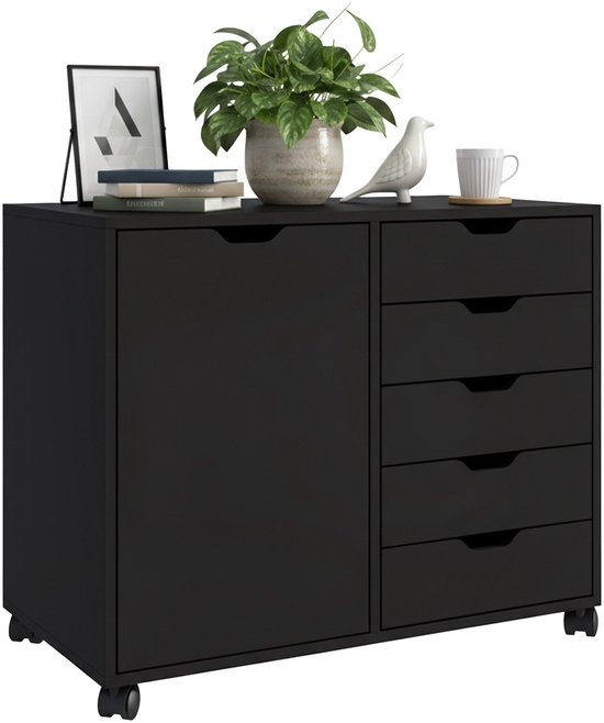 Bureau à tiroirs - 65 x 78 x 40 cm - sur roulettes - noir