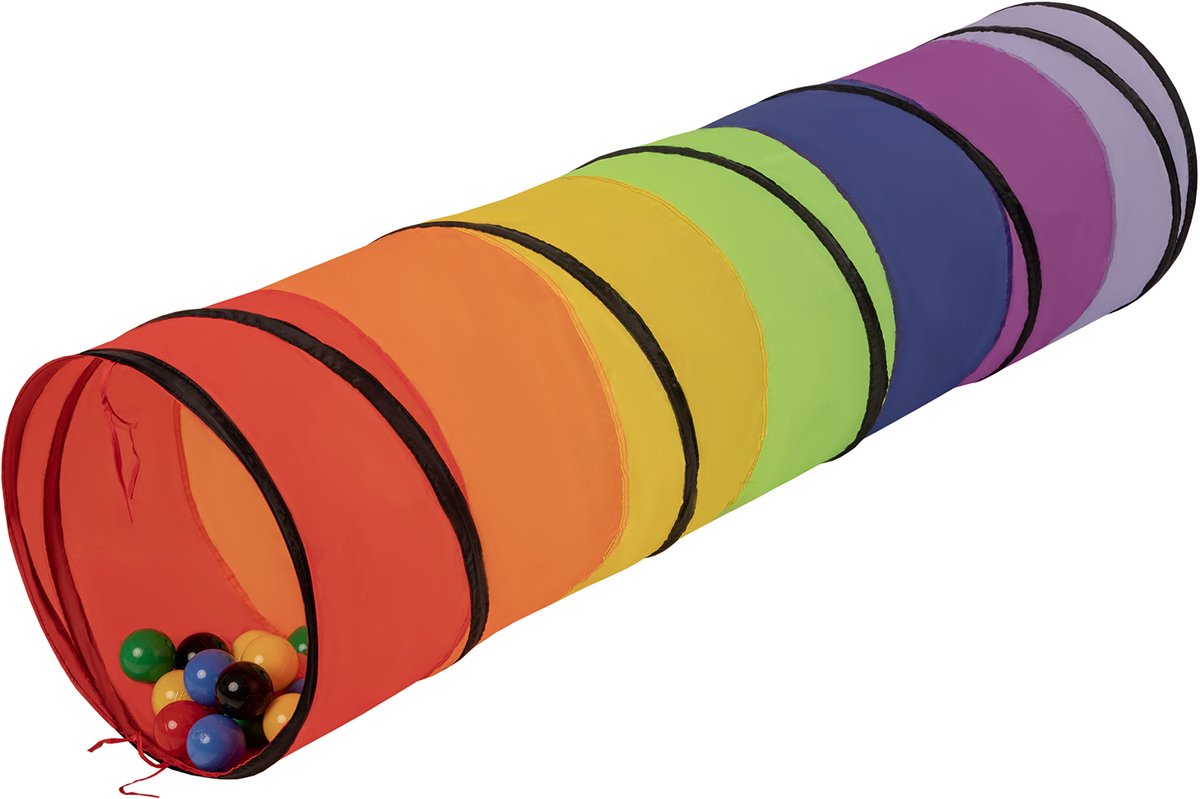Selonis Jongens En Meisjes Speeltunnel met 900 ballen - Opvouwbaar Ontwerp Met Draagtas Van Polyester 46x170 cm - Maakt Kruipen Leuk En Ondersteunt Motorische Ontwikkeling - Meerkleurig:Zwart/Geel/Blauw/Rood/Groen