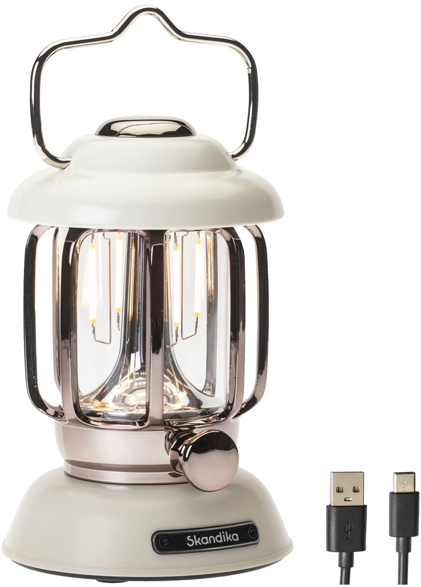 Skandika Forsol LED campinglamp in retrostijl - Oplaadbaar, traploos dimbaar, 4400 mAh accu | Lantaarn voor camping, tuin, decoratie, wandelen