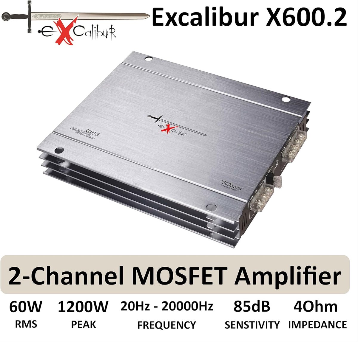 Excalibur X600.4 - Autoversterker - Vierkanaals - 2400 Watt - Zilver