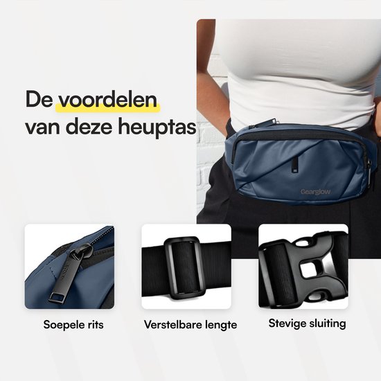 GearGlow® Hip Bag - Unisexe - Imperméable - Blauw - Également portable comme sac à bandoulière
