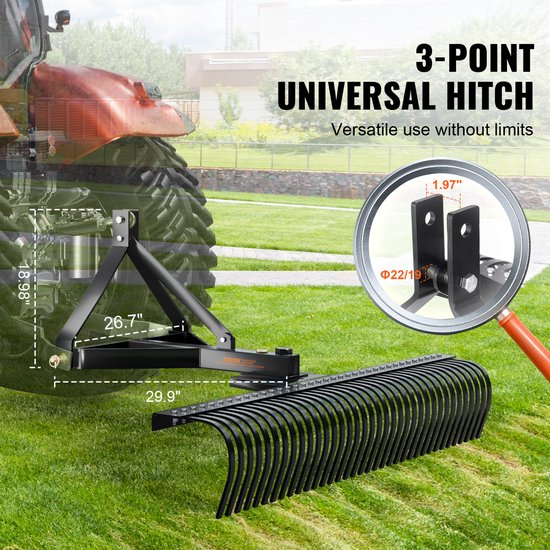 VEVOR Gazonverticuteermachine met Achtertrek 183cm 3-punts Gazonhark met Opzetstukken — afbeelding 5