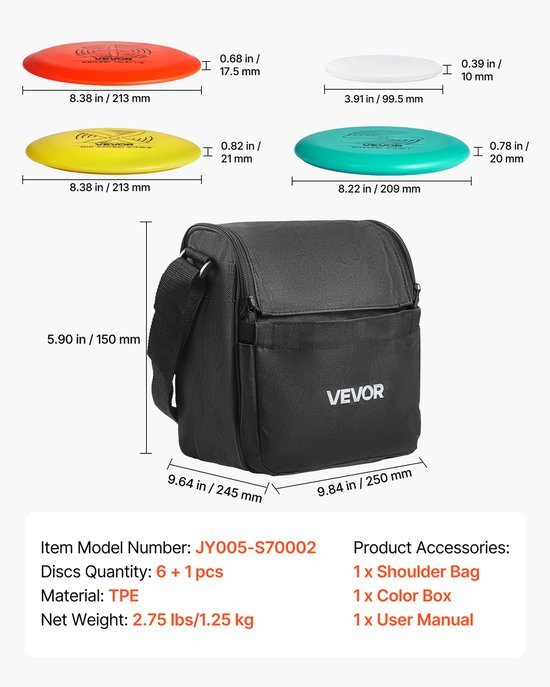 VEVOR Disc Golf Set (6 + 1 St.) voor Beginners, Startersset met Putter, Mid-Range, Driver, Inclusief Mini-Marker, Draagbare Rugzak, voor Tuin, Gazon, Strand En Park, Buiten. van Merkloos — afbeelding 4