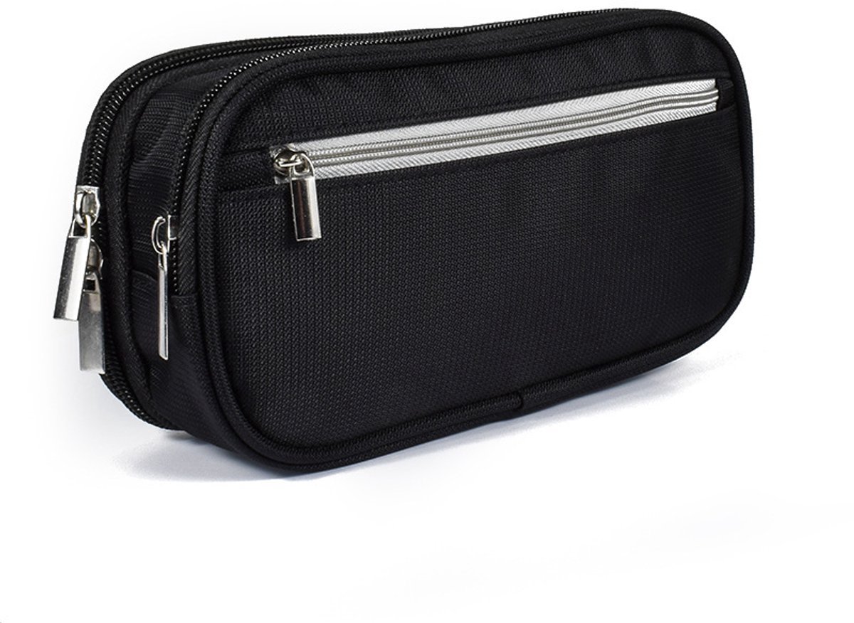 MDUG Etui - Zwart - Unisex - 21x10x6 cm - Etui met grote capaciteit voor studenten - Opbergtas voor schrijfwaren en kantoorartikelen - Terug naar school - Multifunctioneel etui met drie vakken - Draagbare opbergtas voor kantoorartikelen