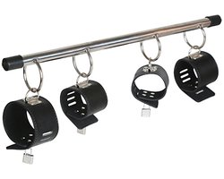 Oneay Metalen Spreidstang met Lederen Hand- en Enkelboeien - Verstelbaar Bed Fixatiesysteem voor Koppels - Seksmeubels & Accessoires - Zwart