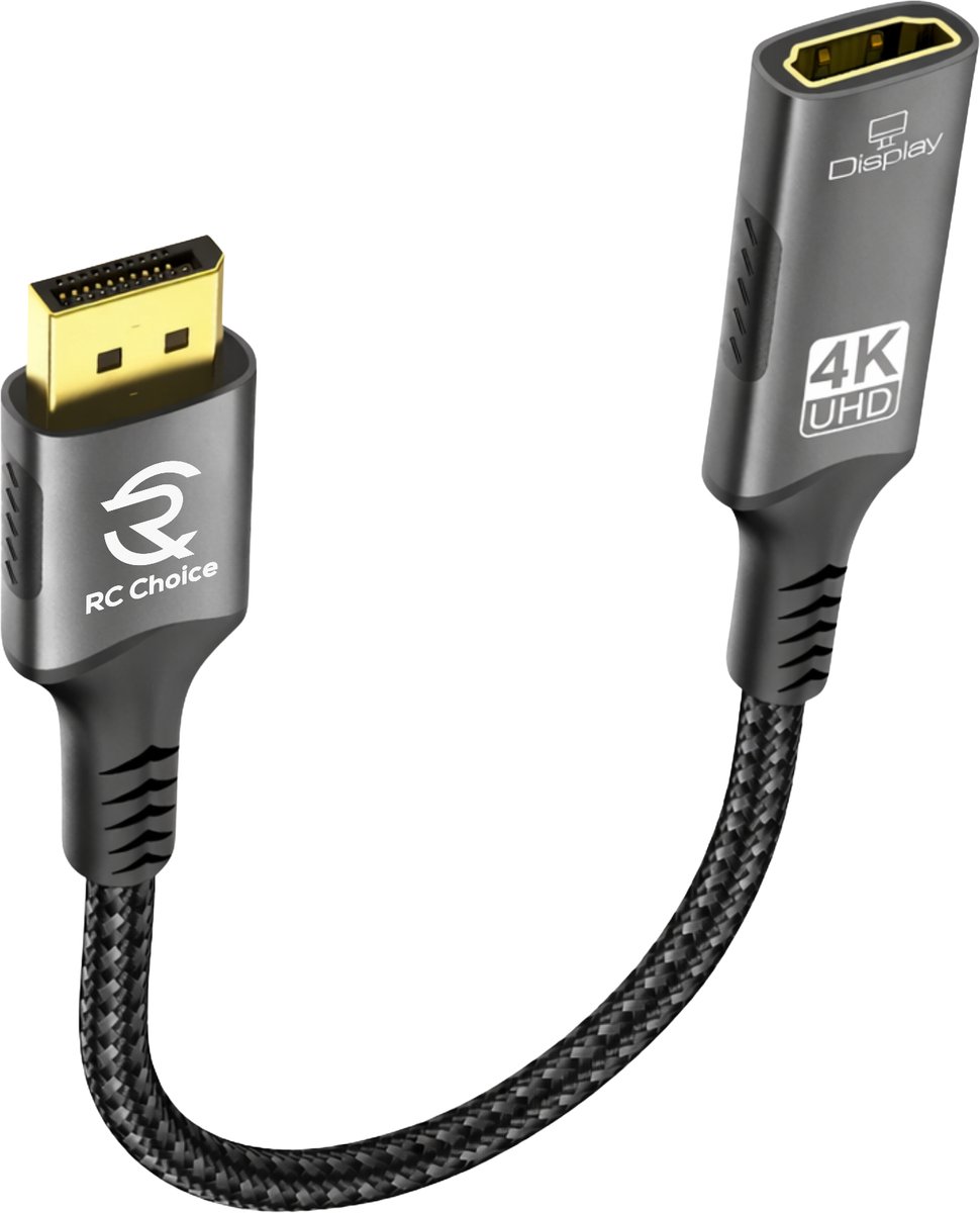 DisplayPort naar HDMI Adapter Kabel - 4K 60Hz - Sterk en Flexibel Nylon