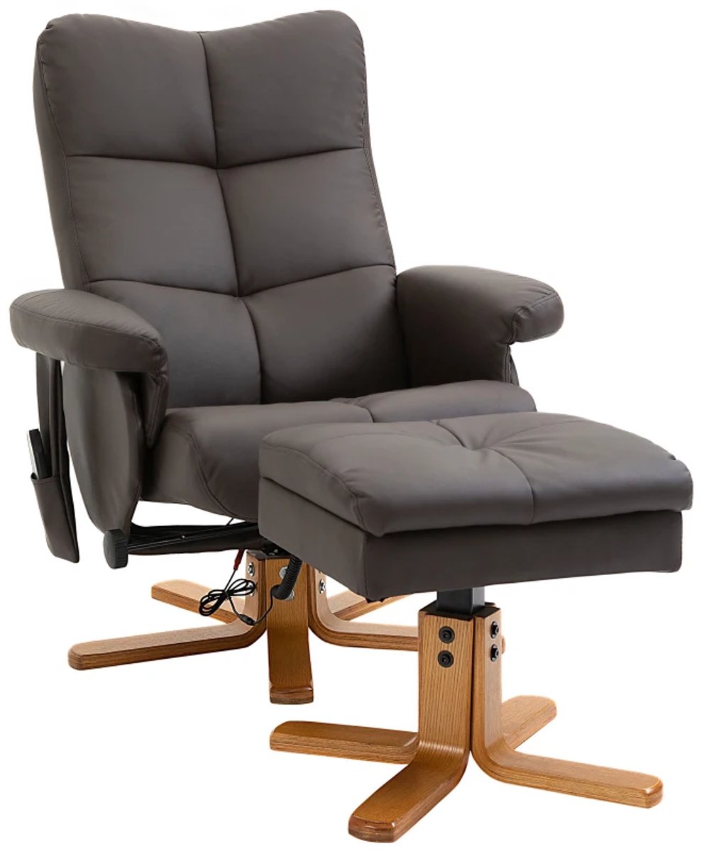 Massagestoel met Voetenbank - Relaxfauteuil - 10 Massagepunten - 360° Draaibaar - Kantelba