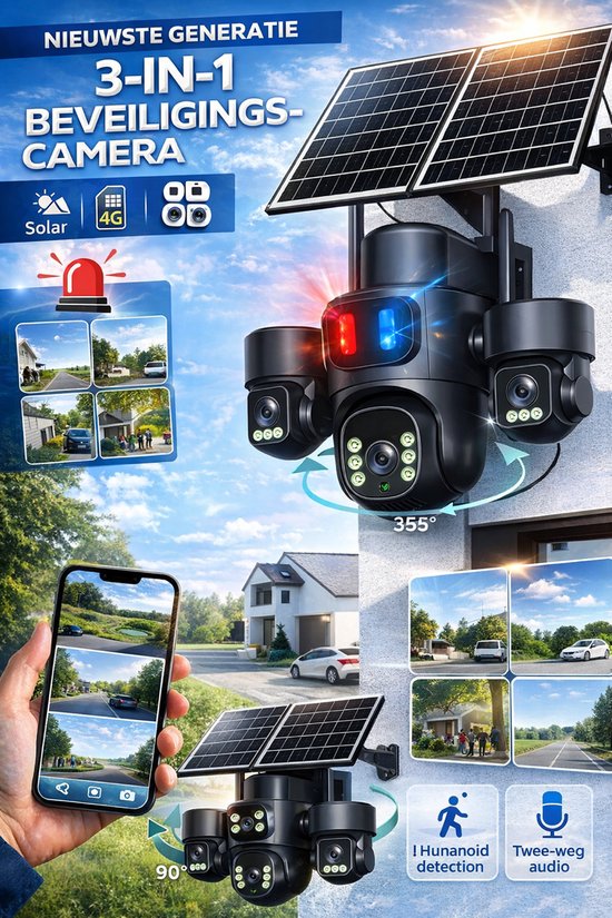 Chevremont Solar Beveilingscamera 4G Buiten-3 IN-1 Camera Met Zonnepaneel&Simkaart-Draadloos-AI Persoonsdetectie-355 Pan&Tilt van Chevremont — afbeelding 3