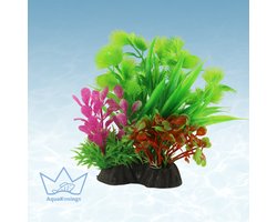 AquaKonings - Aquarium decoratie - Aquarium kunst planten - Nepplanten - Kunstplant -Plant groen/roze/rood - 13x7x15