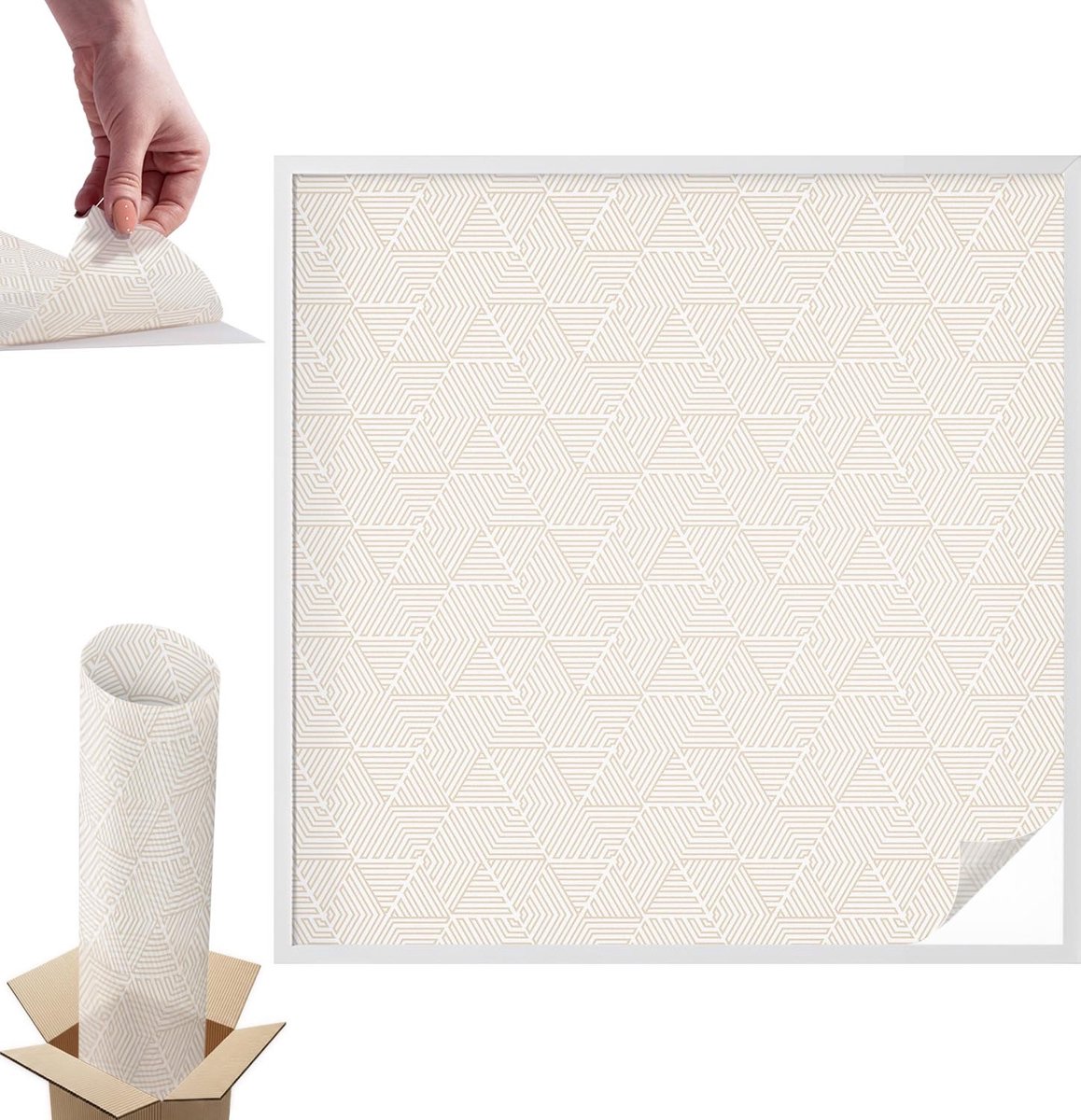 TULUP Raamfolie Anti inkijk - Rechte driehoeken Anti inkijk Raamfolie - 100x100 cm - Beige Raamfolie Tegen inkijk - Zelfklevende Anti inkijk Folie Glas in Lood - Voor de hal, voor de woonkamer, voor het kantoor - Zonwerende Raamfolie Glas in Lood Beige - Rechte driehoeken