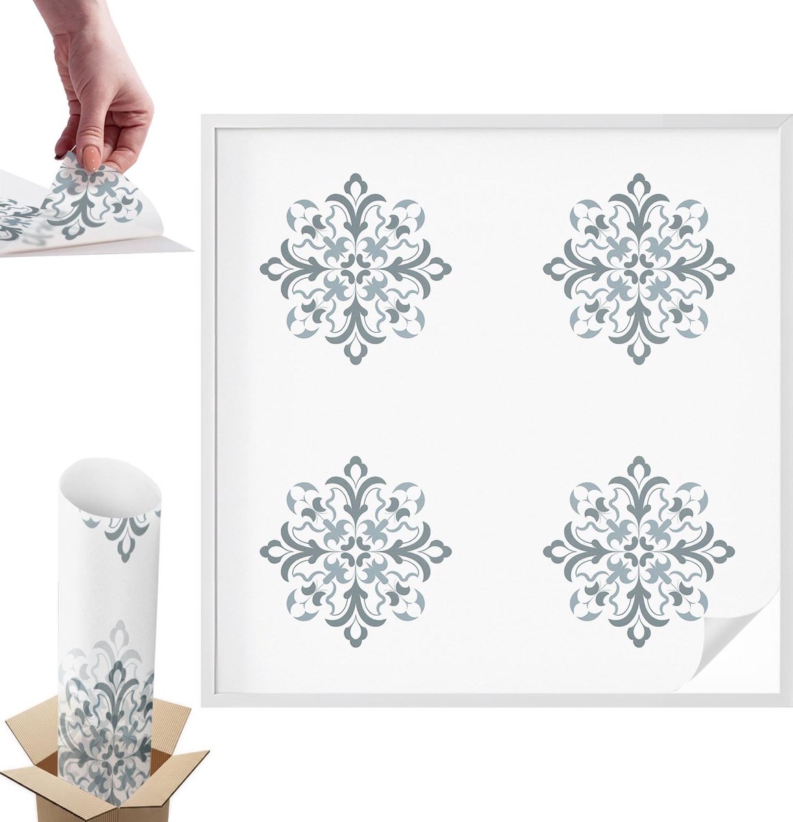 TULUP Raamfolie Anti inkijk - Klassiek ornament Anti inkijk Raamfolie - 100x100 cm - Wit Raamfolie Tegen inkijk - Zelfklevende Anti inkijk Folie Glas in Lood - Voor de slaapkamer, woonkamer en badkamer. - Zonwerende Raamfolie Glas in Lood Wit - Klassiek ornament