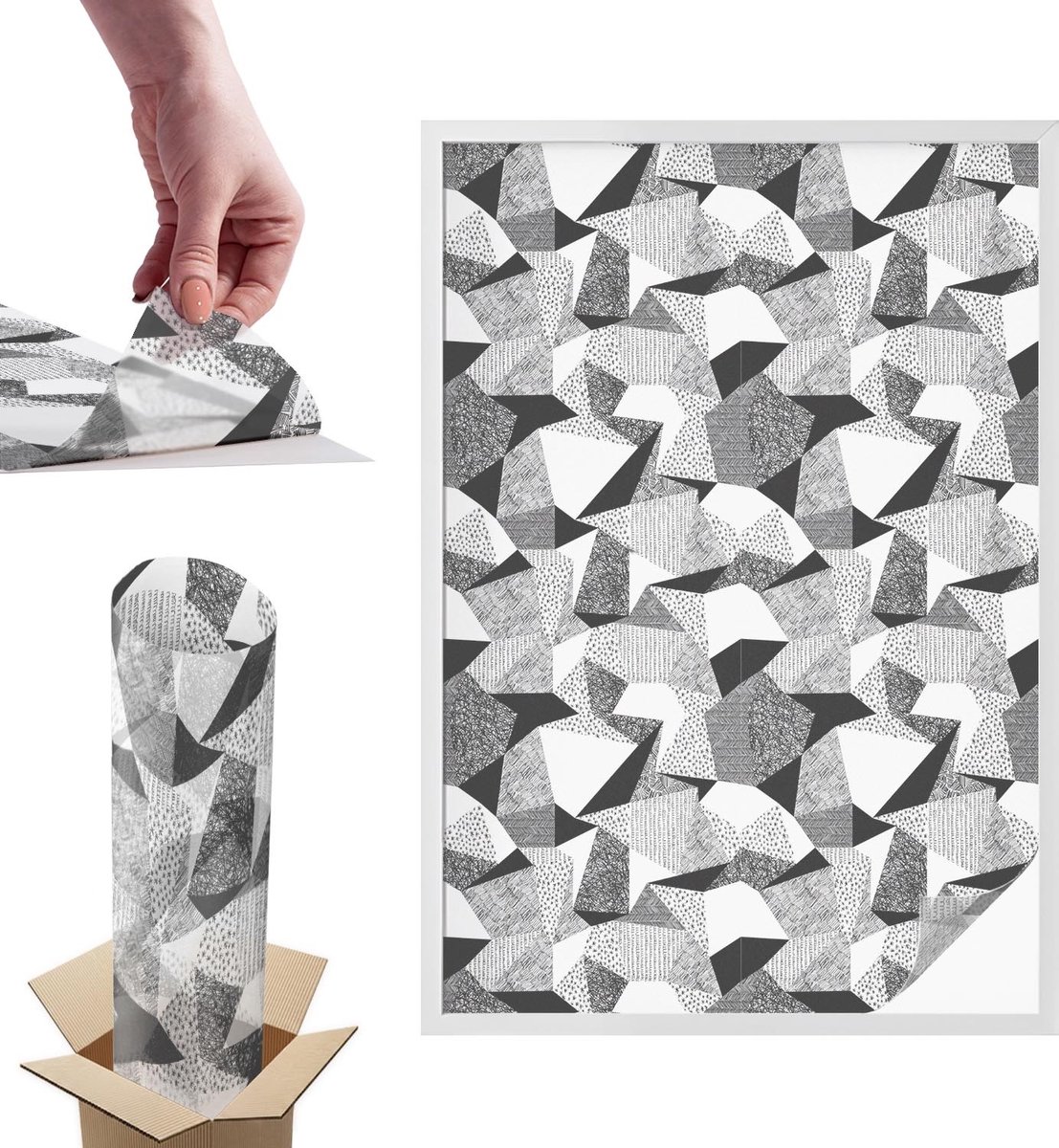 TULUP Raamfolie Anti inkijk - Geometrische figuren Anti inkijk Raamfolie - 100x146 cm - Zwart-wit Raamfolie Tegen inkijk - Zelfklevende Anti inkijk Folie Glas in Lood - Voor op kantoor, voor de woonkamer, voor de hal - Raamfolie Zonwering Zwart-wit - Geometrische figuren