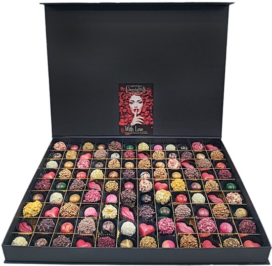 Valentijn / LOVE Niet normaal groot 108 stuks-Chocoladecadeau_Pralines_Truffels_Verjaardagscadeau_Valentijn_Geschenkdoos_Valentijsgeschenk_Valentijschocolade_Love_Liefde_Valentijnsdag_Hartjes_Zoentjes.