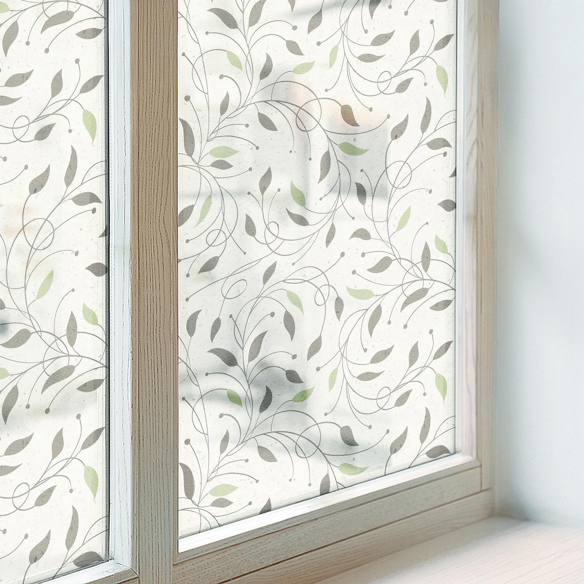 Coloray Privacy Folie Raam - Bladeren van scheuten Raamfolie Tegen inkijk - 100x100 cm - Romig Anti inkijk Raamfolie - Zelfklevende Anti inkijk Folie Glas in Lood - Voor de slaapkamer, woonkamer en hal. - Zonwerende Raamfolie Glas in Lood