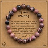 Bixorp Matrix Rhodoniet Armband op Cadeau kaartje - Jij bent Krachtig - 8mm / 18cm Edelsteen Kralenarmband - Inclusief Cadeau Envelop