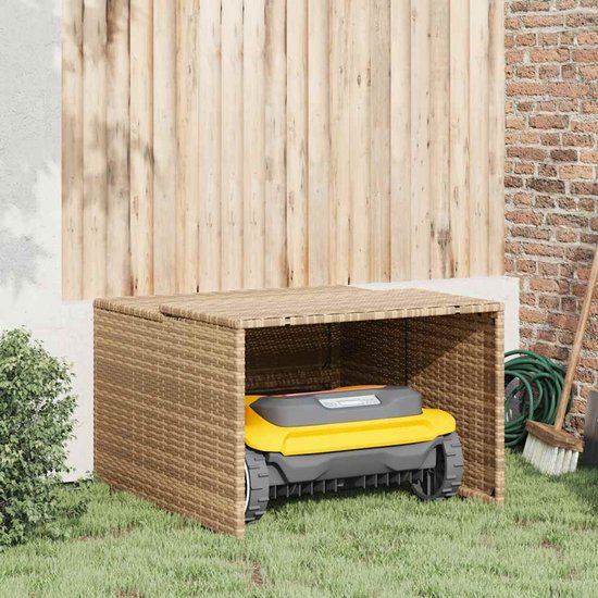 vidaXL - Garage - voor - robotmaaier - 86x90x52/57 - cm - poly - rattan - beige van Merkloos	 — afbeelding 3