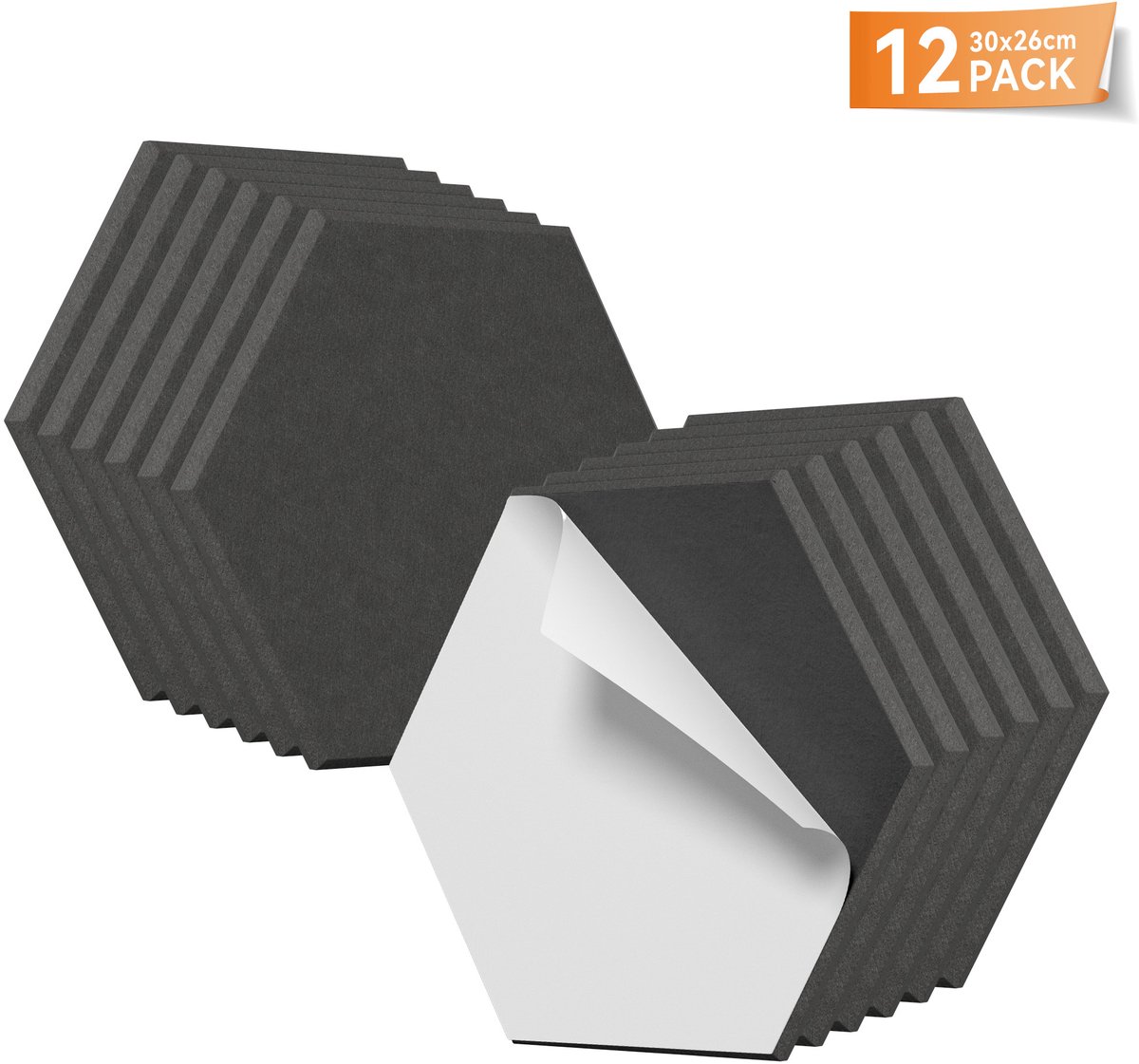 Aufun Hexagonale Akoestische Panelen 30x26cm Zwart - 12 Stuks Zelfklevende Wandbekleding